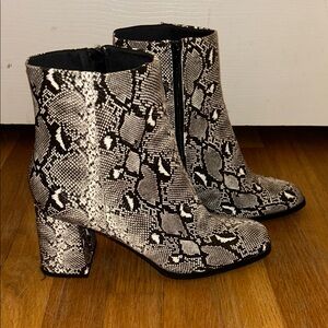 Steve Madden Black and White Snake Print Ankle Boots